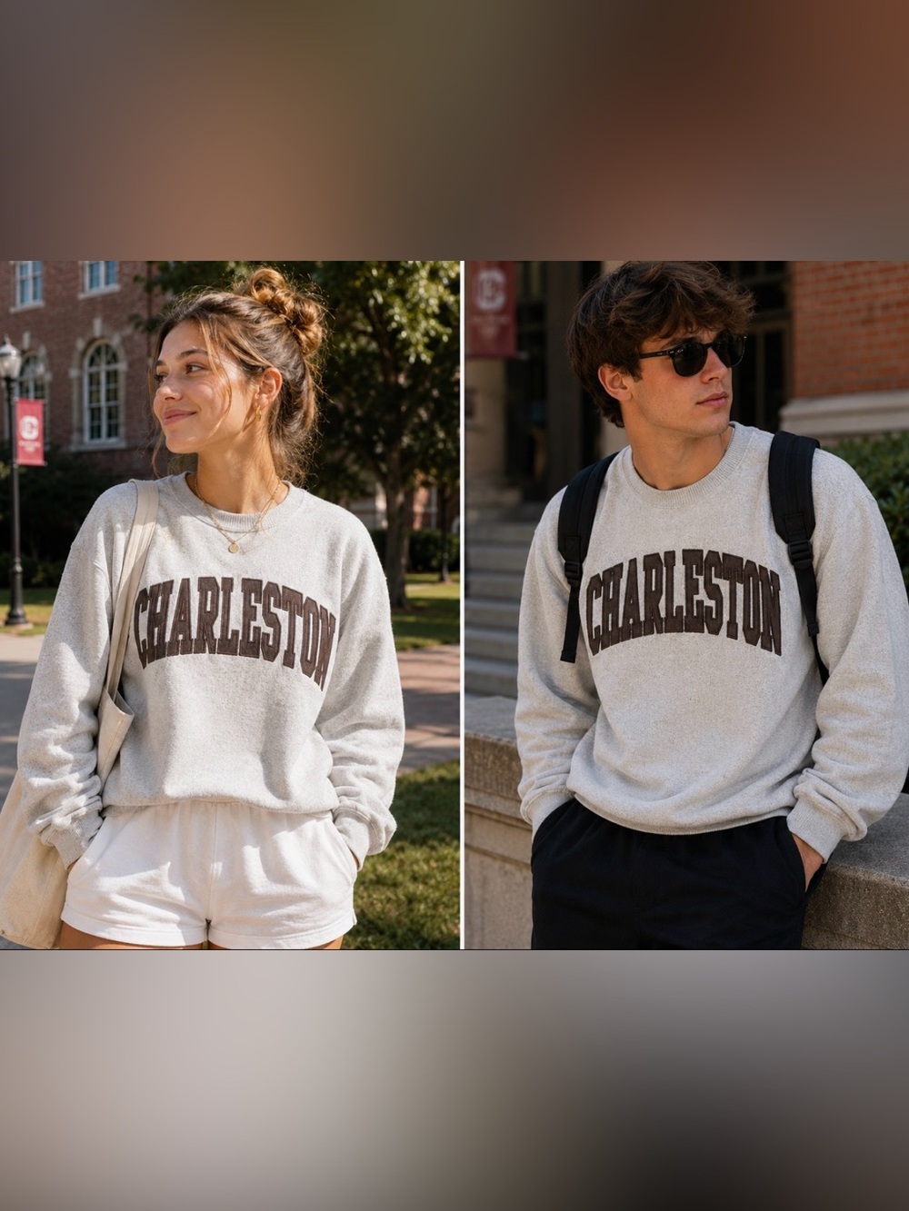 New York Popular Charleston Embroidered Crewneck Sweatshirt Men's 2XL Beige